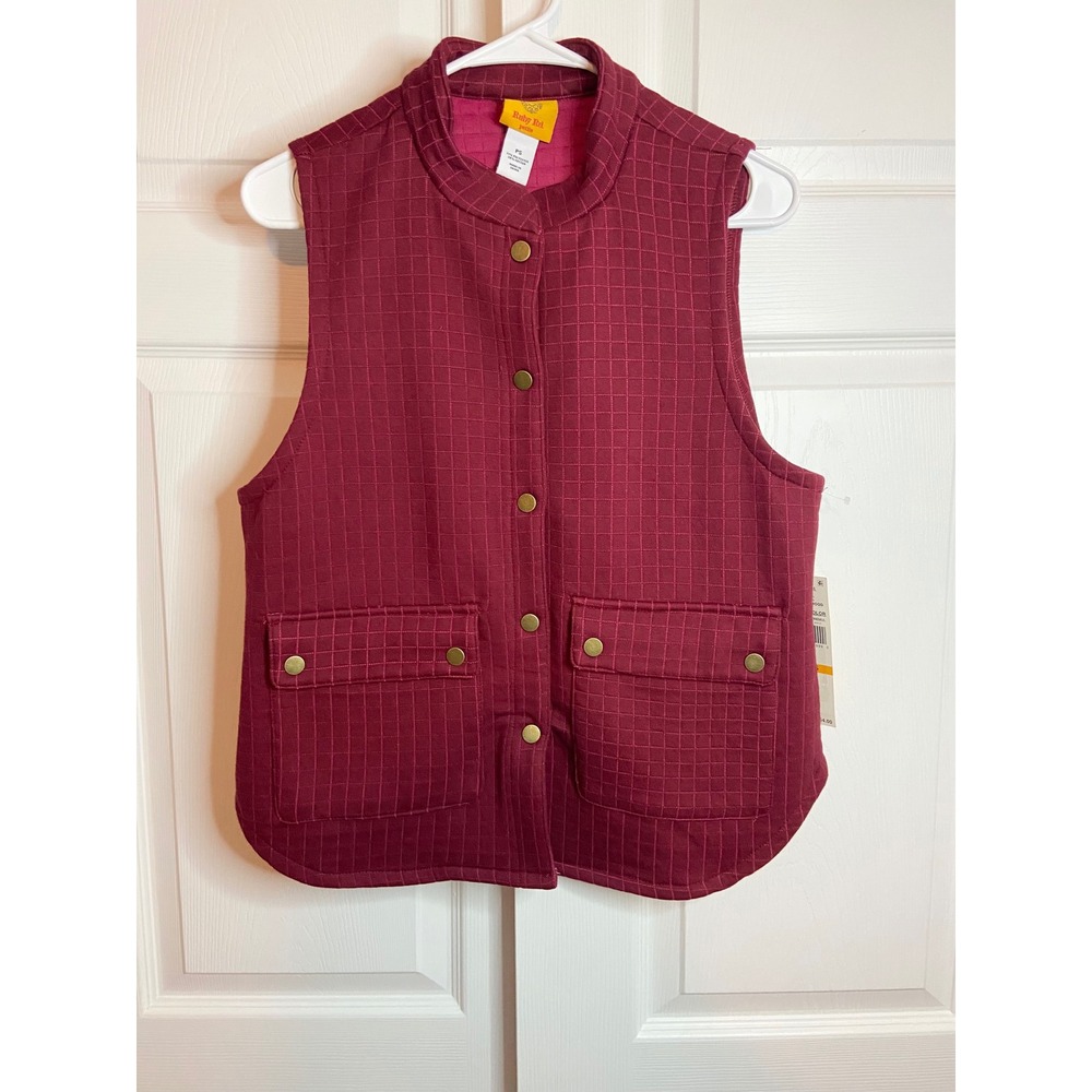 NWT Ruby Rd Petite Weekend Mood Quilted Vest Wine Burgundy Snap Front